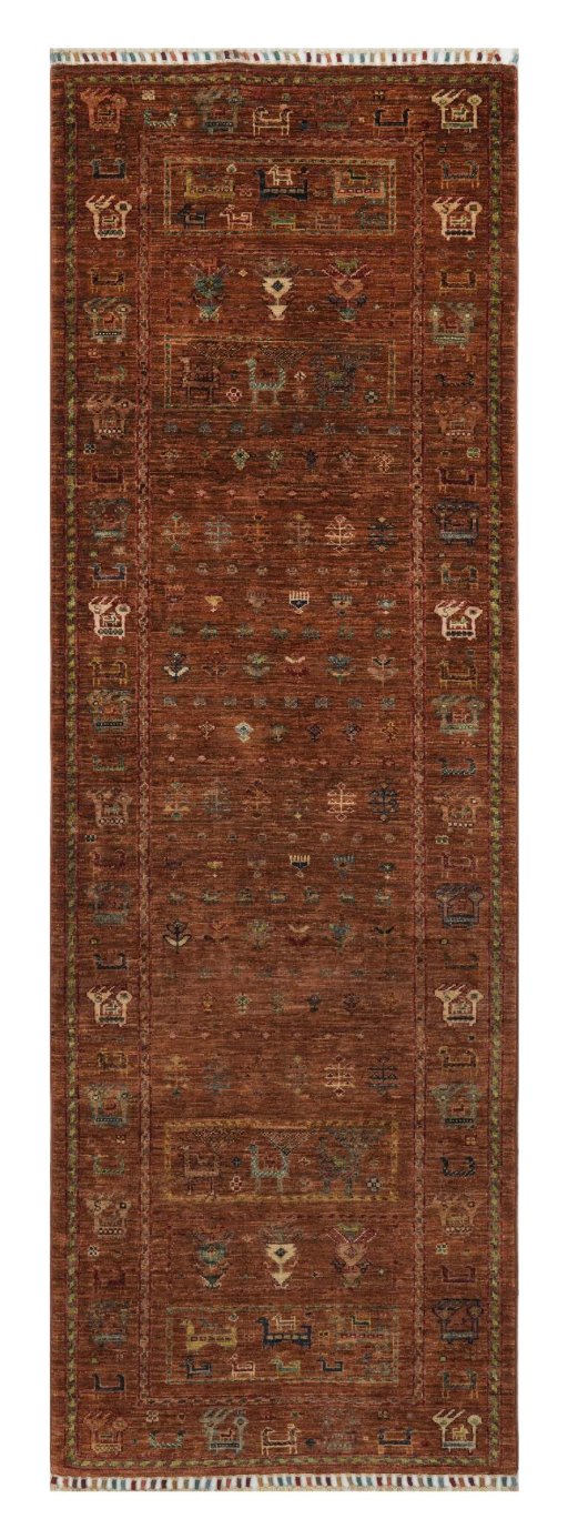 Full view of New Samarkand rug from Pakistan, 241 × 77 cm in Yellow tones