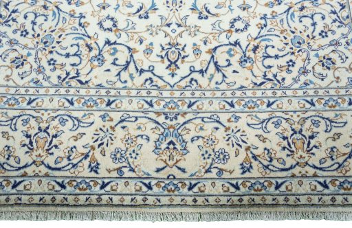 Full view of 2000s Kashan rug from Iran / Persia, 355 × 241 cm in Beige tones