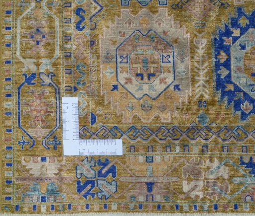 Corner detail of New Samarkand rug showing border pattern and Wool pile