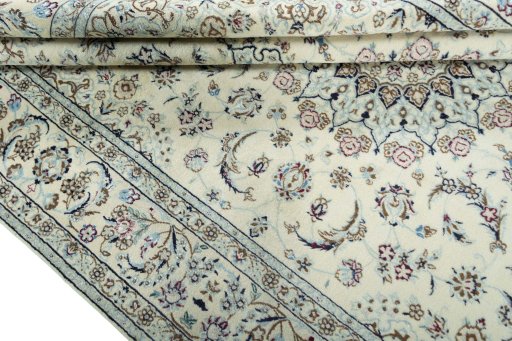 Close-up detail of 2000s Nain rug from Iran / Persia showing Wool weave