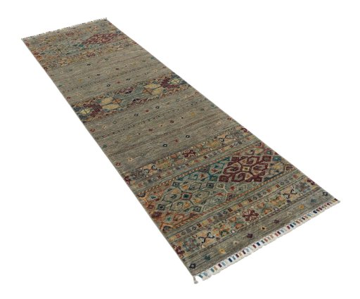 Corner detail of New Samarkand rug showing border pattern and Wool pile
