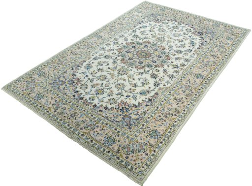 Corner detail of New Kashan rug showing border pattern and Wool pile