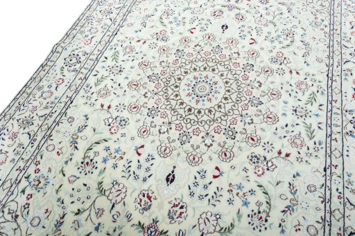 Backside of handmade 2000s Nain rug showing knot structure and weave density