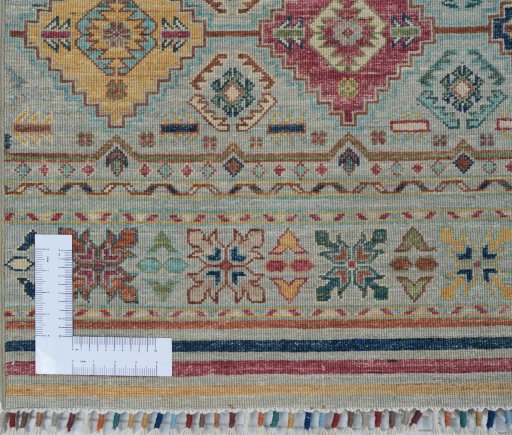 Corner detail of New Samarkand rug showing border pattern and Wool pile