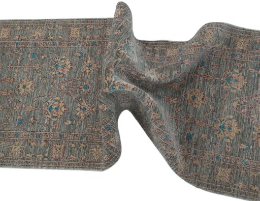 Full view of New Farahan rug from Pakistan, 335 × 79 cm in Gray tones