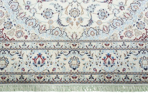 Full view of New Nain rug from Iran / Persia, 288 × 202 cm in Beige tones