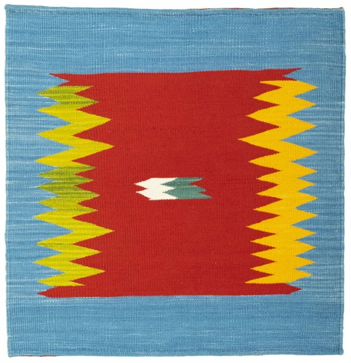 Full view of New Kilim Sofre rug from Turkey, 93 × 91 cm in Multi Color tones