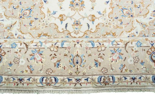 Full view of New Kashan rug from Iran / Persia, 303 × 196 cm in Beige tones
