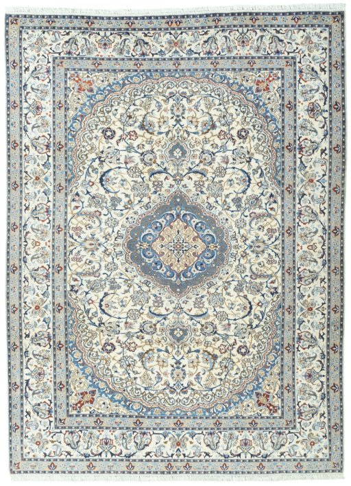 Full view of 2000s Nain rug from Iran / Persia, 336 × 248 cm in Beige tones