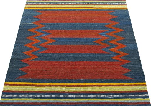 Close-up detail of New Kilim Sofre rug from Turkey showing Wool weave