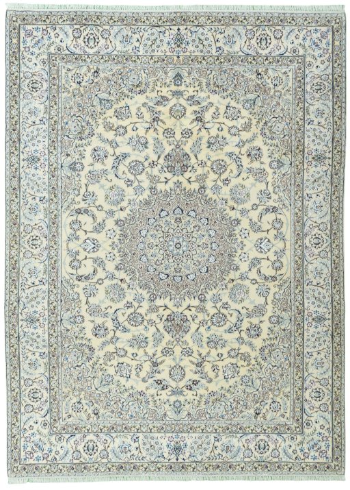 Full view of 2000s Nain rug from Iran / Persia, 335 × 244 cm in Beige tones