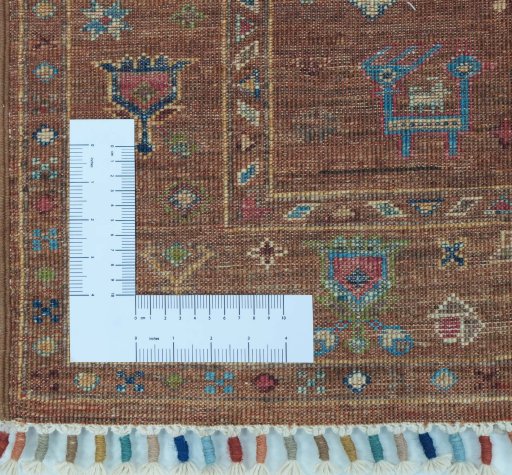Corner detail of New Samarkand rug showing border pattern and Wool pile