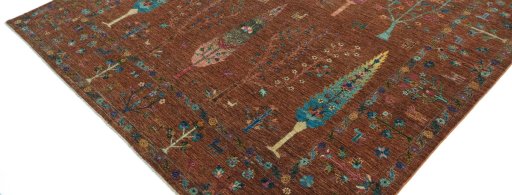 Backside of handmade New Farahan rug showing knot structure and weave density