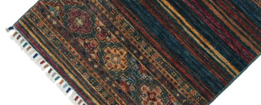 Backside of handmade New Samarkand rug showing knot structure and weave density