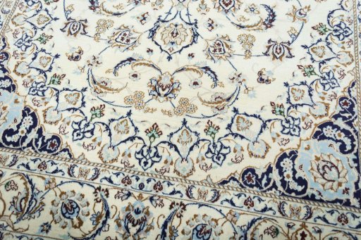 Close-up detail of 2000s Nain rug from Iran / Persia showing Wool weave
