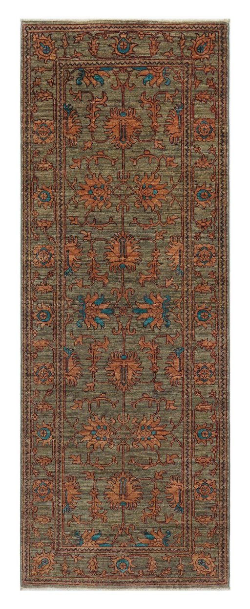 Full view of New Farahan rug from Pakistan, 202 × 76 cm in Gray tones
