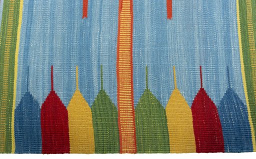 Close-up detail of New Kilim Sofre rug from Turkey showing Wool weave