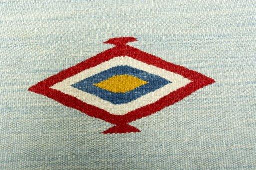 Backside of handmade New Kilim Sofre rug showing knot structure and weave density