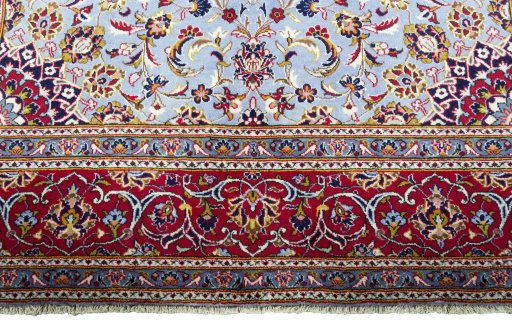Full view of 2000s Kashan rug from Iran / Persia, 307 × 205 cm in Blue tones