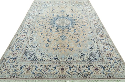 Surface texture of 2000s Nain rug with natural Wool and intricate pattern