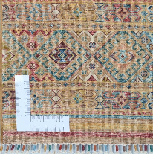 Corner detail of New Samarkand rug showing border pattern and Wool pile
