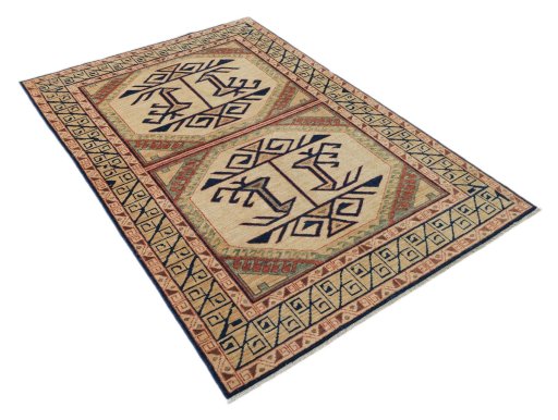 Corner detail of New Kazak rug showing border pattern and Wool pile