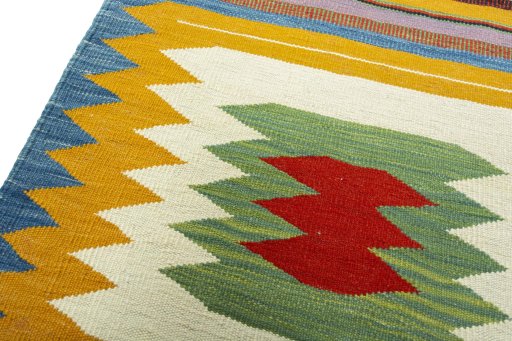 Surface texture of New Kilim Sofre rug with natural Wool and intricate pattern