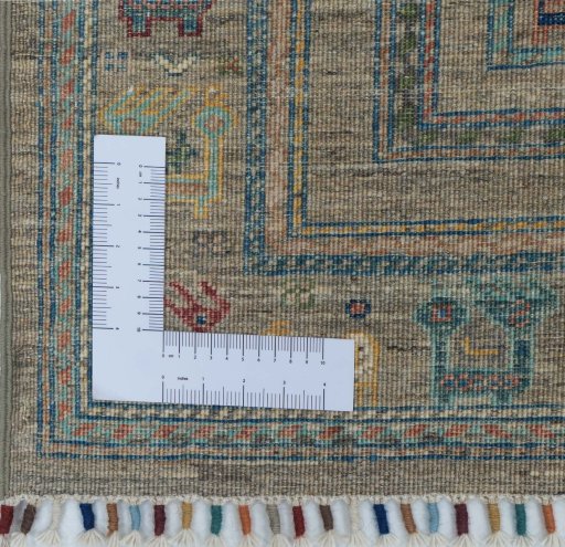 Corner detail of New Samarkand rug showing border pattern and Wool pile