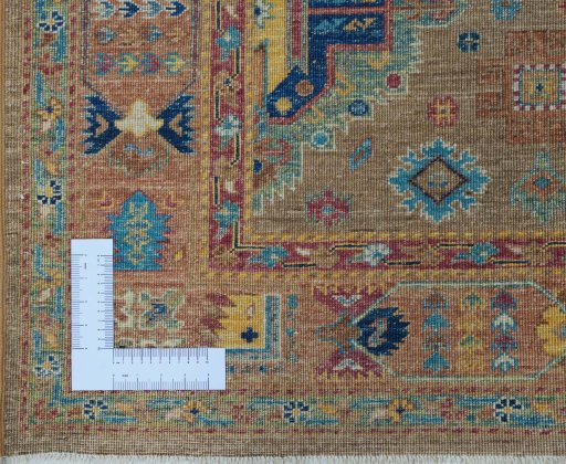 Corner detail of New Samarkand rug showing border pattern and Wool pile