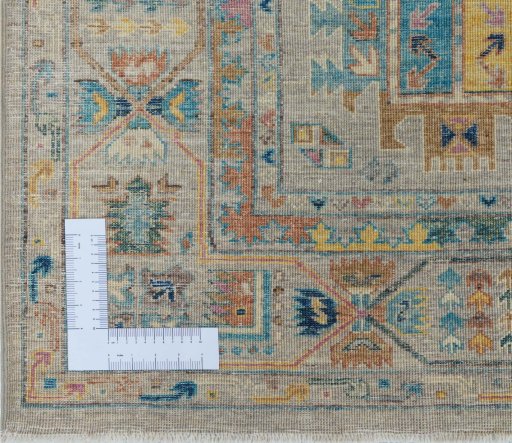 Corner detail of New Samarkand rug showing border pattern and Wool pile