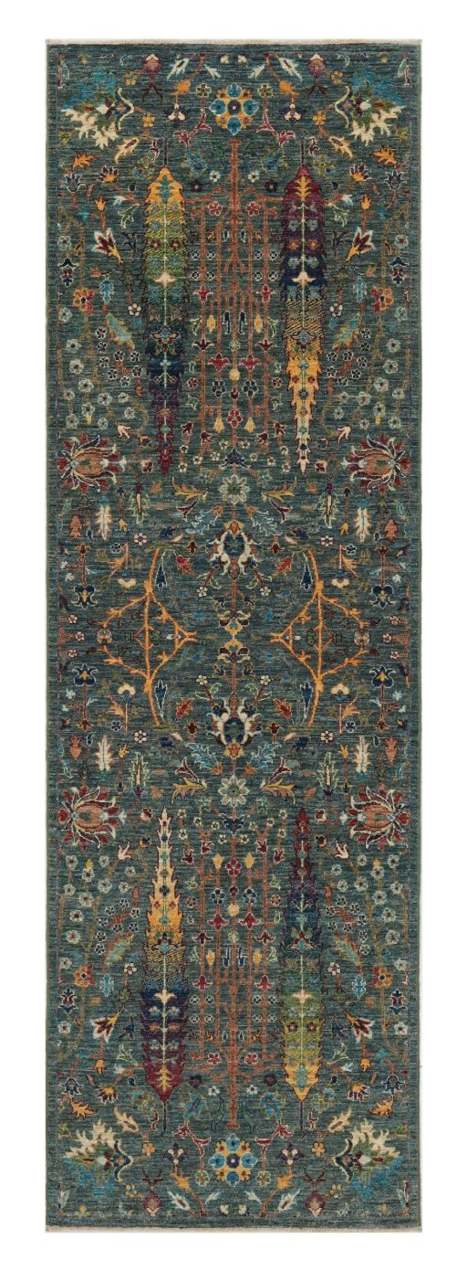 Full view of New Haj-jalili rug from Pakistan, 248 × 80 cm in Green tones