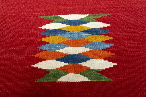 Backside of handmade New Kilim Sofre rug showing knot structure and weave density
