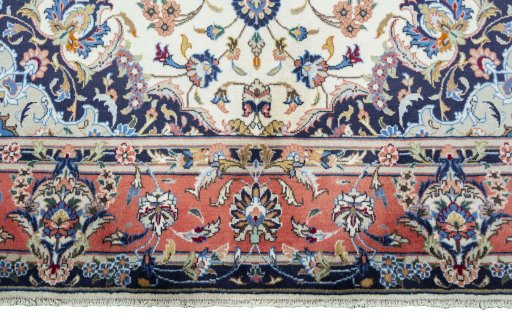 Full view of 2000s Kashan rug from Iran / Persia, 293 × 195 cm in Beige tones