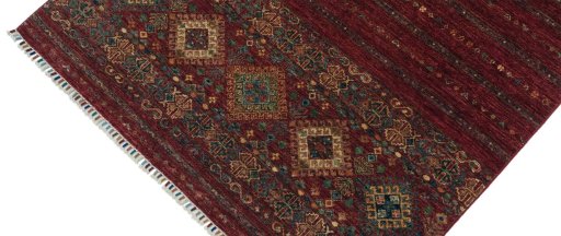 Backside of handmade New Samarkand rug showing knot structure and weave density