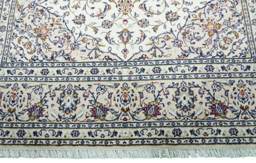 Full view of 2000s Kashan rug from Iran / Persia, 300 × 193 cm in Beige tones