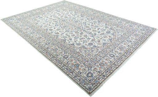 Close-up detail of 2000s Kashan rug from Iran / Persia showing Wool weave