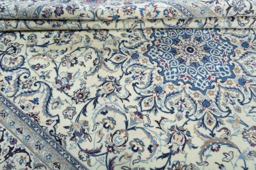Close-up detail of 2000s Nain rug from Iran / Persia showing Wool weave