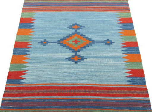 Close-up detail of New Kilim Sofre rug from Turkey showing Wool weave