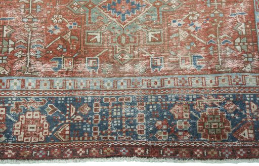 Close-up detail of 1930s Heriz rug from Iran / Persia showing Wool weave