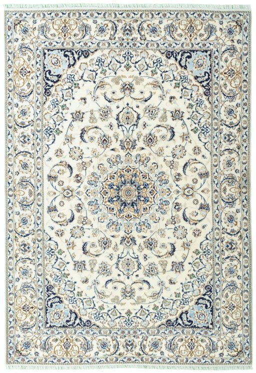 Full view of 2000s Nain rug from Iran / Persia, 290 × 201 cm in Beige tones