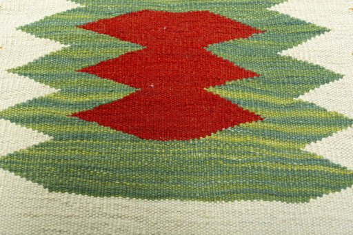 Backside of handmade New Kilim Sofre rug showing knot structure and weave density