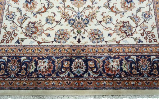 Full view of 2000s Mashad rug from Iran / Persia, 288 × 195 cm in Beige tones