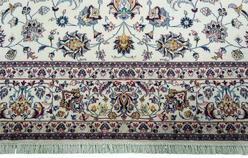Full view of 2000s Mashad rug from Iran / Persia, 355 × 246 cm in Beige tones