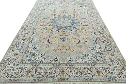Surface texture of 2000s Nain rug with natural Wool and intricate pattern
