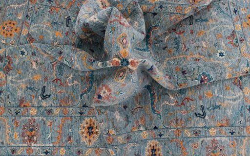 Full view of New Farahan rug from Pakistan, 238 × 167 cm in Blue tones