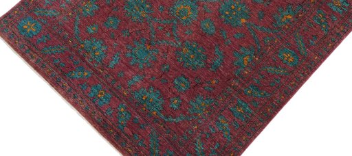 Backside of handmade New Farahan rug showing knot structure and weave density