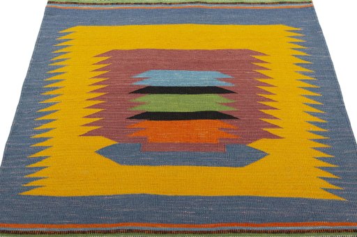 Close-up detail of New Kilim Sofre rug from Turkey showing Wool weave