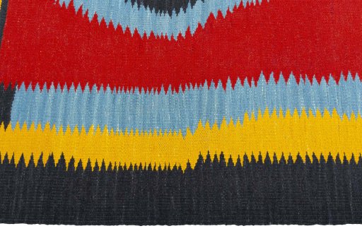 Close-up detail of New Kilim Sofre rug from Turkey showing Wool weave