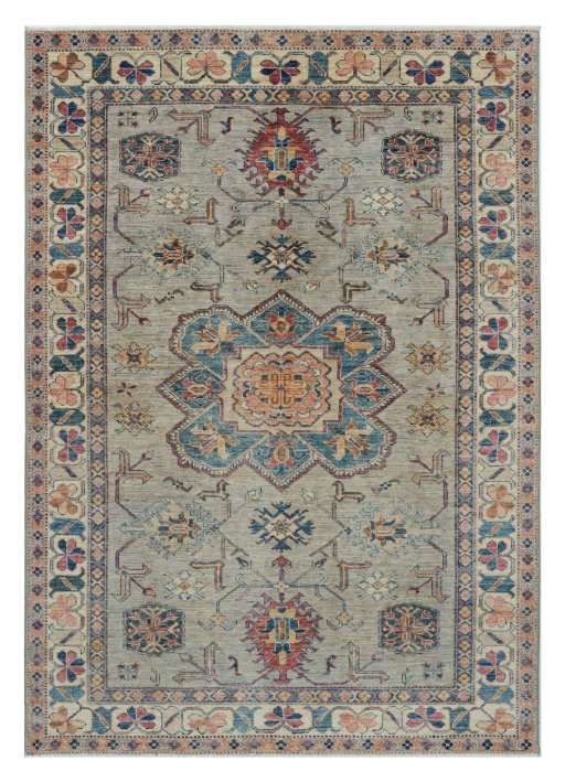 Full view of New Kazak rug from Pakistan, 240 × 167 cm in Gray tones