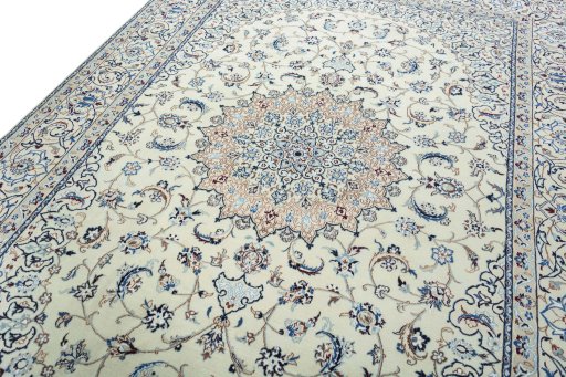 Backside of handmade 2000s Nain rug showing knot structure and weave density